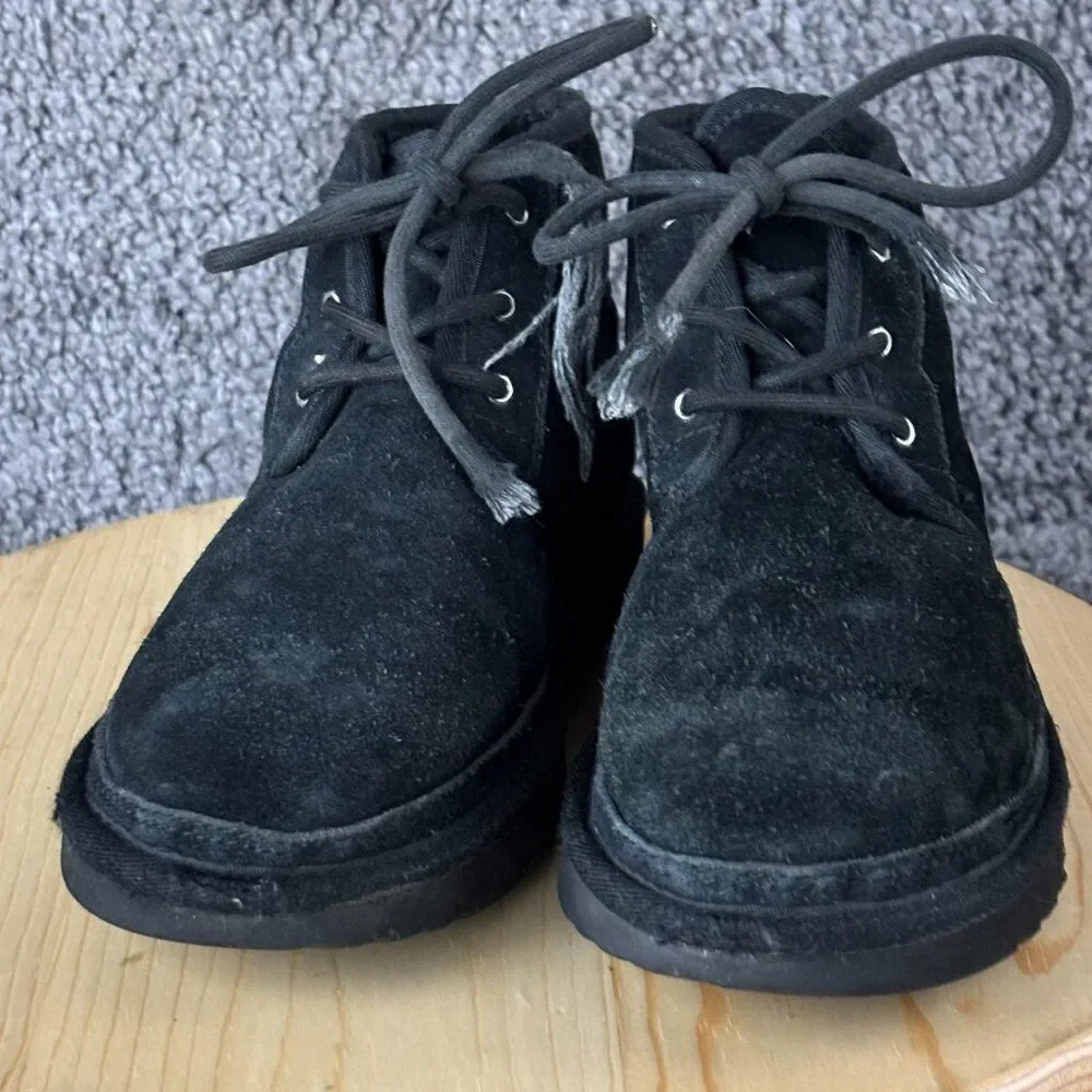 Ugg Neumel Chukka Boots Kids 6 Black Suede Wool Lined Shoe Lace Up Ankle High